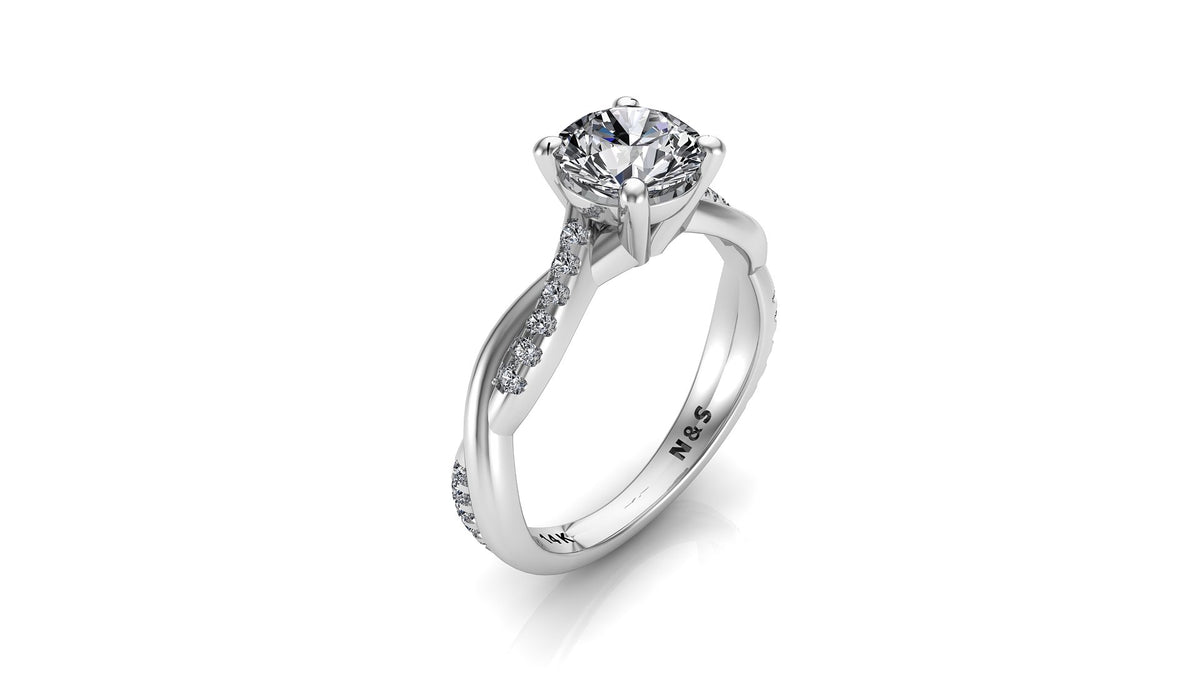 6.5mm (1.00ct) ForeverOne Round Moissanite Diamond Twist Band 14K Gold Engagement Ring MOENG014