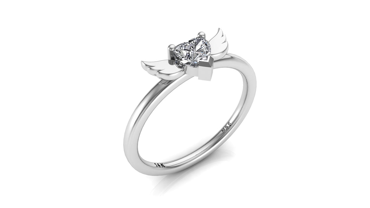 4mm (0.25ct) ForeverOne Heart Moissanite Wing Setting Moissanite Ring 14K Gold MOENG083