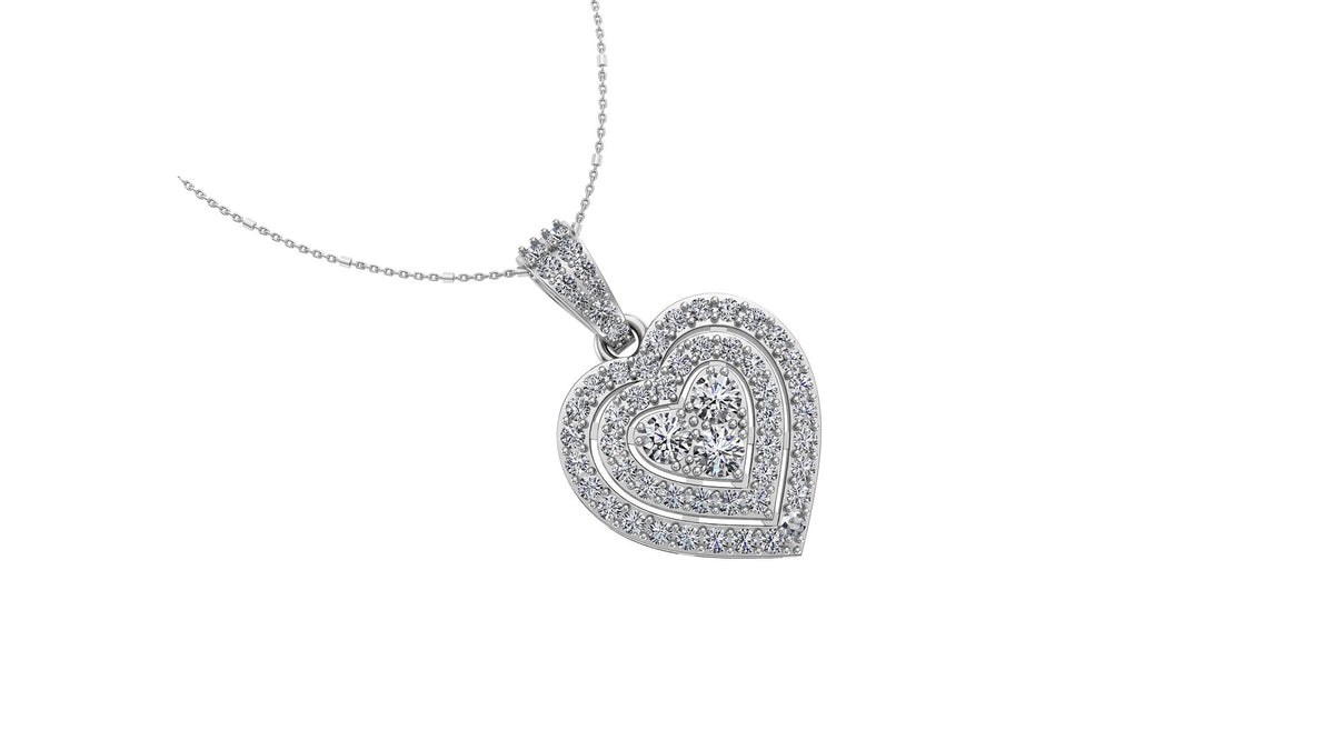 Double Diamond Heart Halo Diamond Pendant 1.20CT TW 14K Gold DPEN060