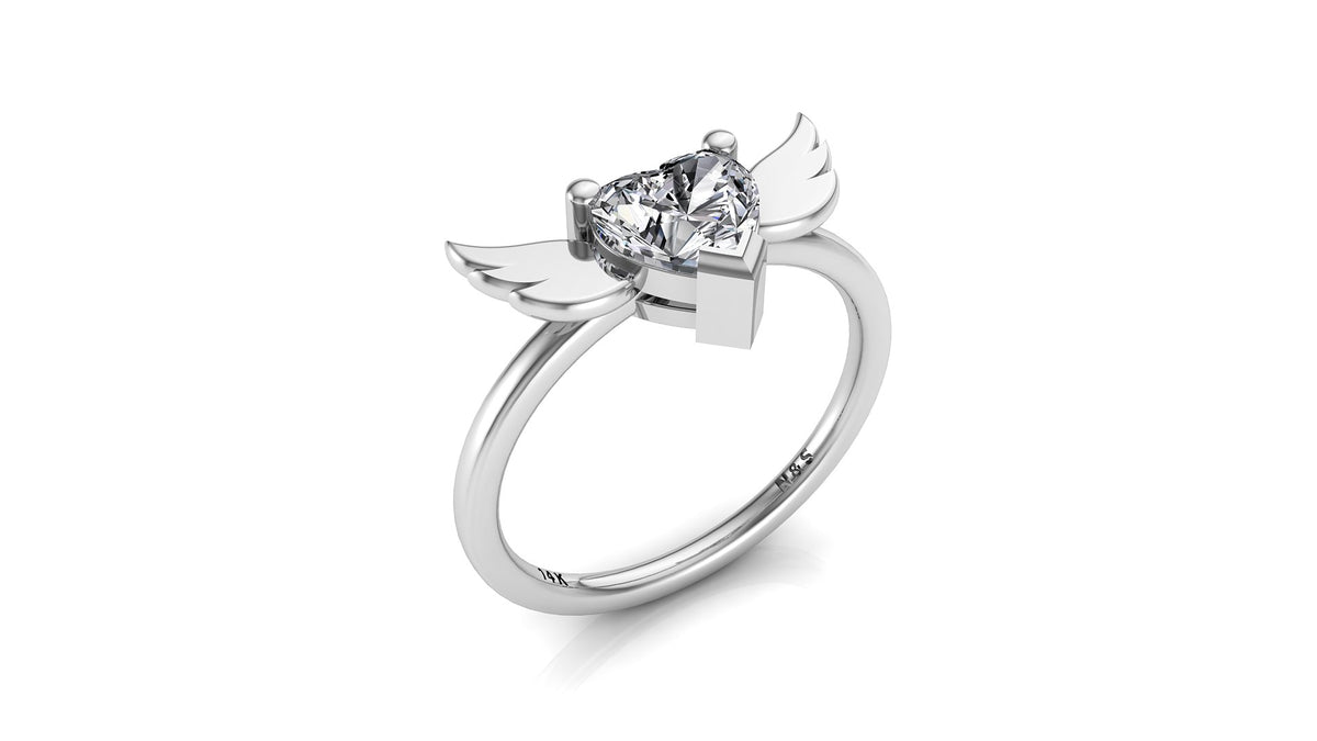 5mm (0.50ct) ForeverOne Heart Moissanite Wing Setting Moissanite Ring 14K Gold MOENG087