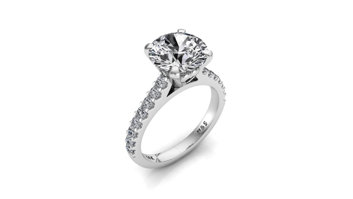 7.5mm (1.50ct) ForeverOne Round Moissanite Heart Style Undersetting Engagement Ring 14K Gold MOENG091