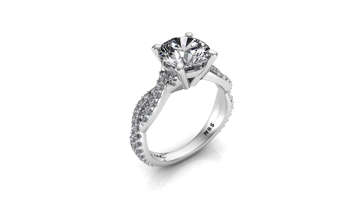 8mm (1.90ct) Aileen ForeverOne Round Moissanite Diamond Double Twist Band 14K Gold Engagement Ring MOENG058