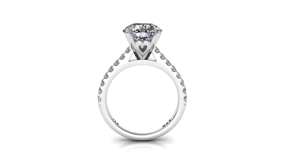 7.5mm (1.50ct) ForeverOne Round Moissanite Heart Style Undersetting Engagement Ring 14K Gold MOENG091