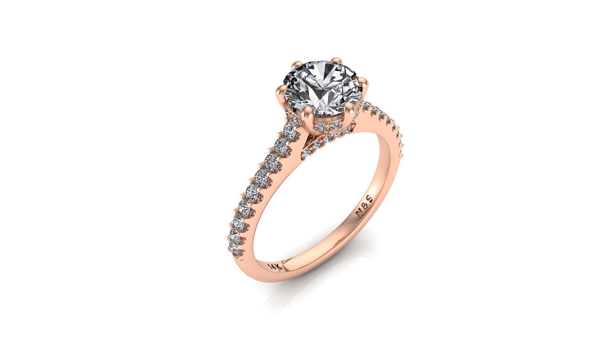 6.0mm (0.80ct) Jennifer ForeverOne Round Moissanite Underhalo Diamond Bridge Engagement Ring 14K Gold MOENG057