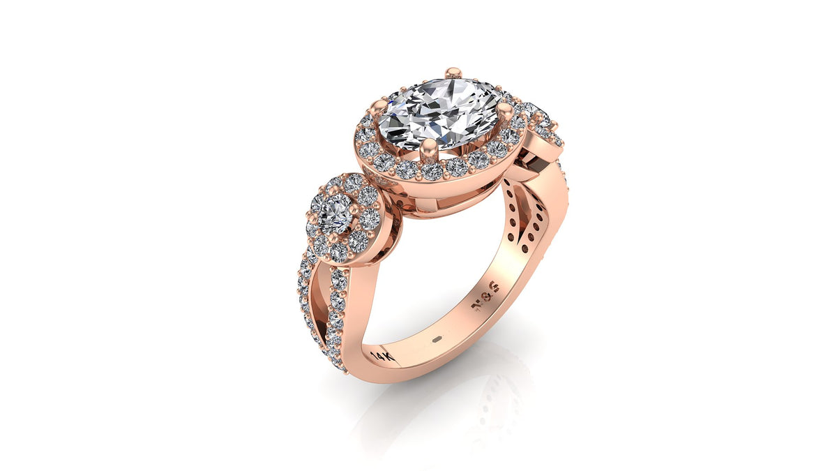 8x6mm (1.50ct) ForeverOne Oval Moissanite Three Stone Setting Band 14K Gold Engagement Ring MOENG017