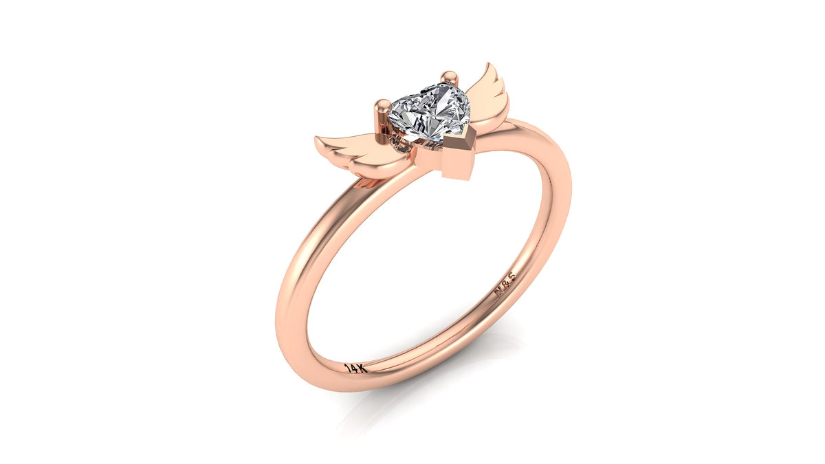 4mm (0.25ct) ForeverOne Heart Moissanite Wing Setting Moissanite Ring 14K Gold MOENG083