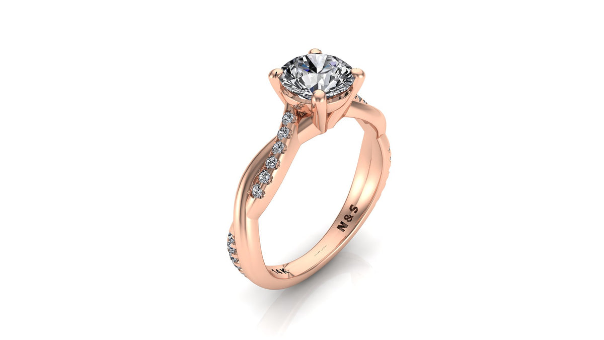 6.5mm (1.00ct) ForeverOne Round Moissanite Diamond Twist Band 14K Gold Engagement Ring MOENG014