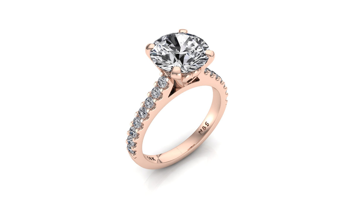 7.5mm (1.50ct) ForeverOne Round Moissanite Heart Style Undersetting Engagement Ring 14K Gold MOENG091