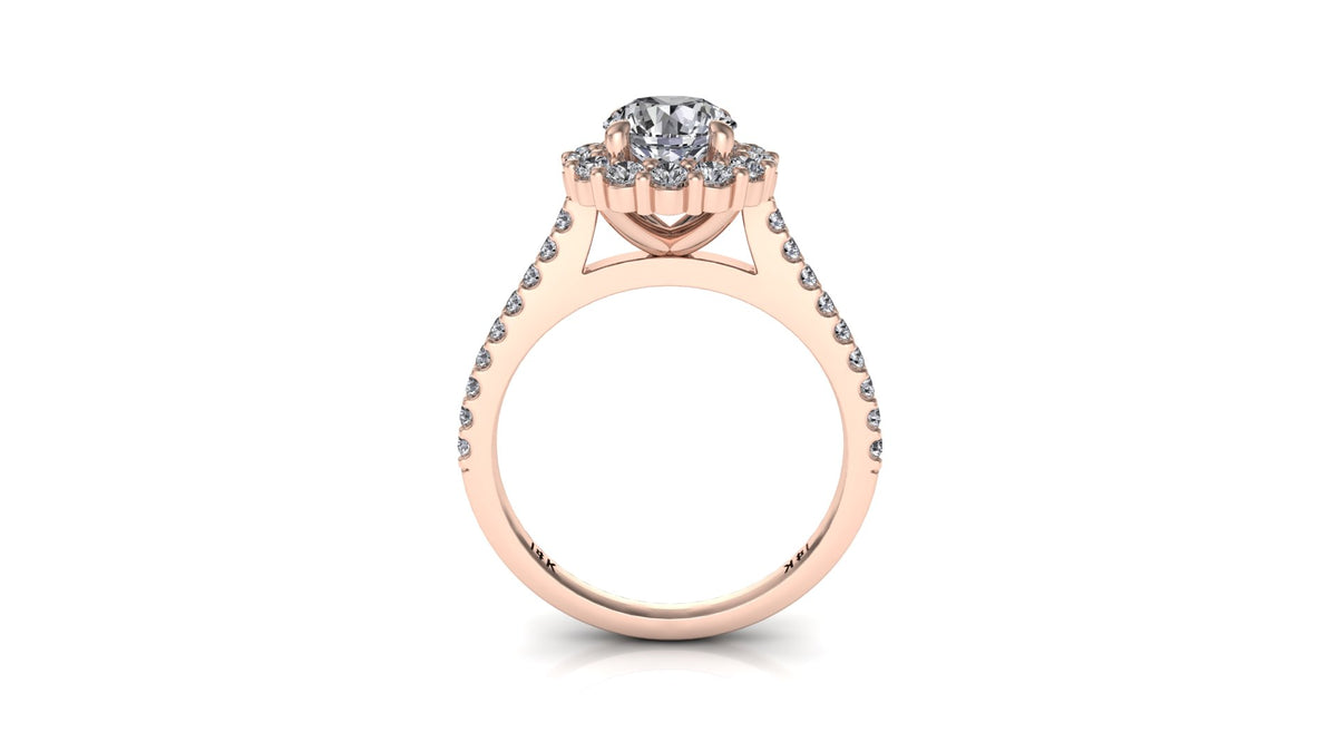 6mm (0.80ct) ForeverOne Round Moissanite Four Prong Diamond Halo Engagement Ring 14K Gold MOENG092