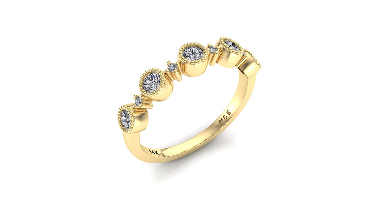 0.40ct Milgrain Beaded Bezel Diamond Wedding Band 14K Gold BAN123