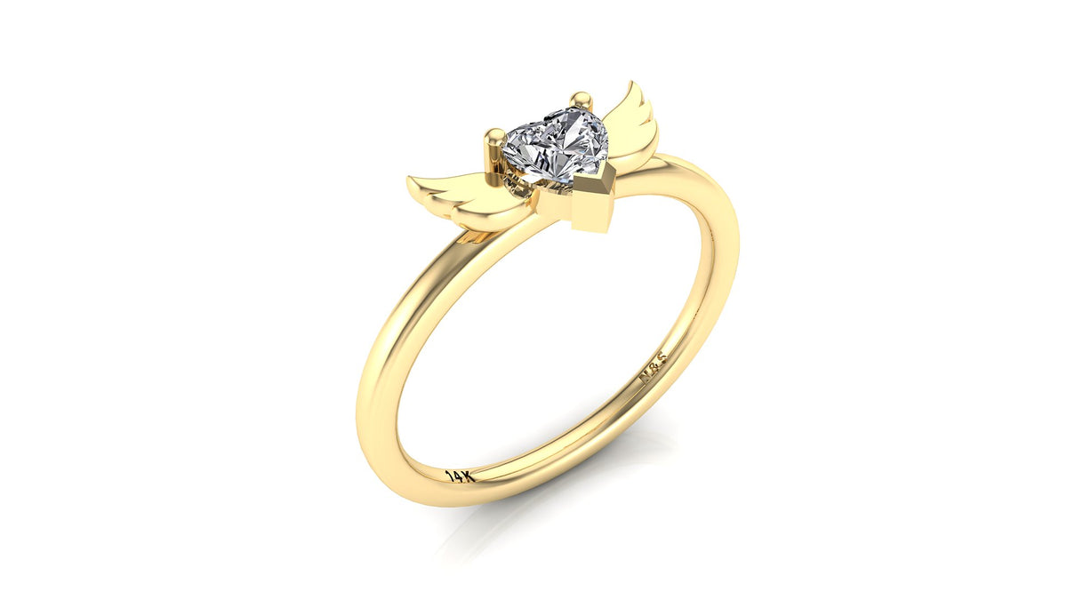 4mm (0.25ct) ForeverOne Heart Moissanite Wing Setting Moissanite Ring 14K Gold MOENG083