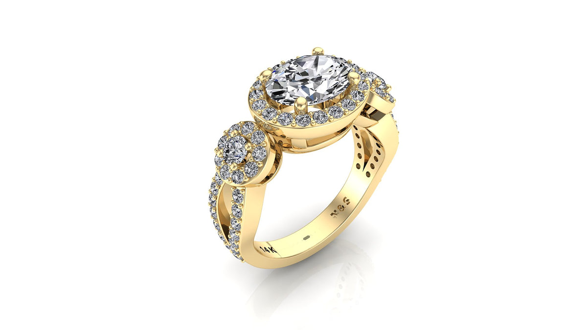 8x6mm (1.50ct) ForeverOne Oval Moissanite Three Stone Setting Band 14K Gold Engagement Ring MOENG017