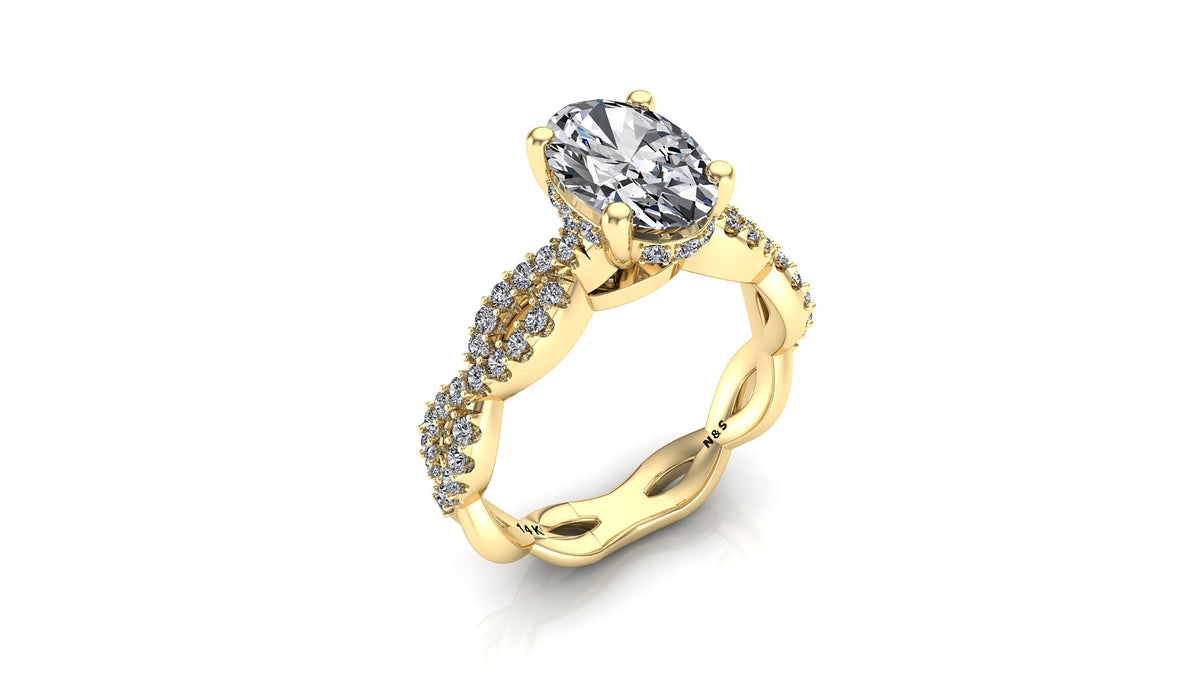 8x6mm (1.50ct) Stephanie ForeverOne Oval Moissanite Under Halo Twist Band Engagement Ring 14K Gold MOENG050