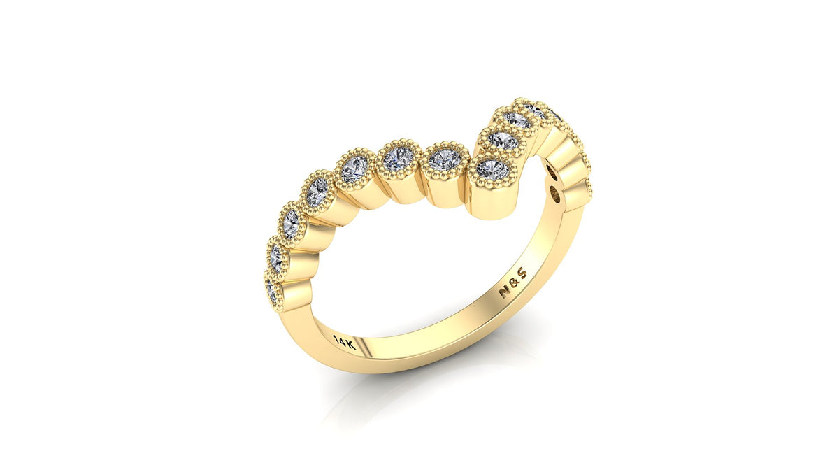 0.38ct Milgrain Beaded Chevron Bezel Diamond Wedding Band 14K Gold BAN108