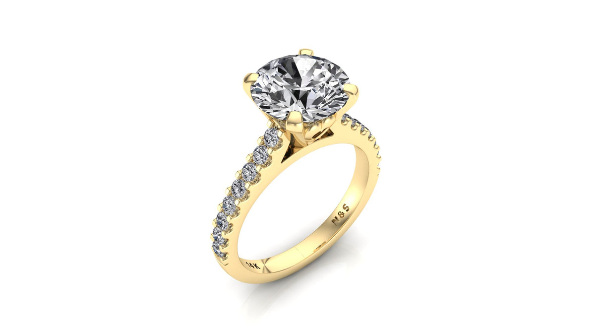 7.5mm (1.50ct) ForeverOne Round Moissanite Heart Style Undersetting Engagement Ring 14K Gold MOENG091