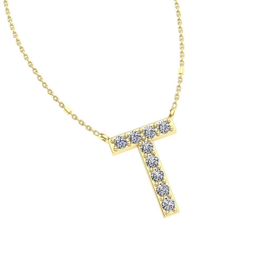 Initial T Diamond Pendant 14K Gold DIP020