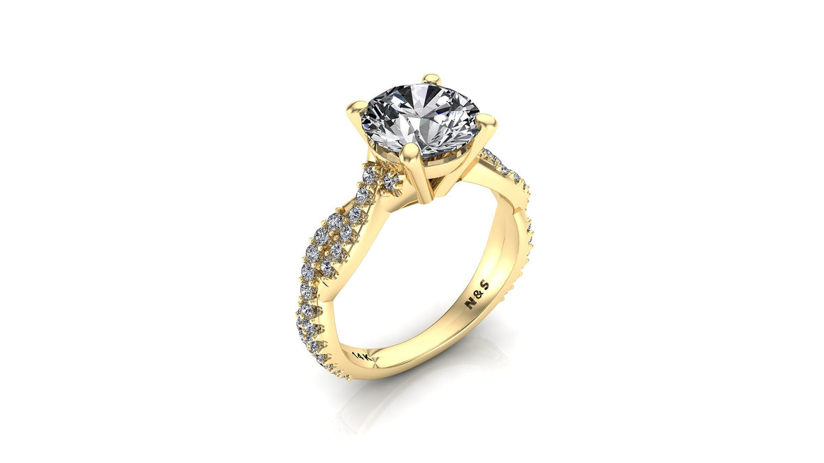 8mm (1.90ct) Aileen ForeverOne Round Moissanite Diamond Double Twist Band 14K Gold Engagement Ring MOENG058