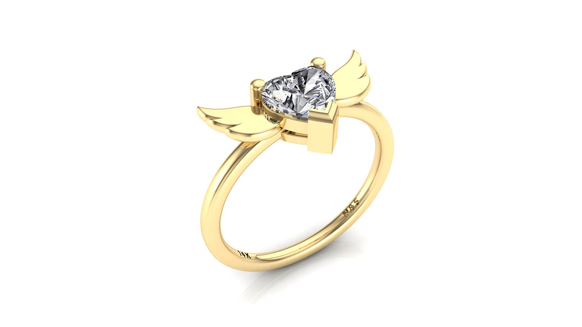 5mm (0.50ct) ForeverOne Heart Moissanite Wing Setting Moissanite Ring 14K Gold MOENG087