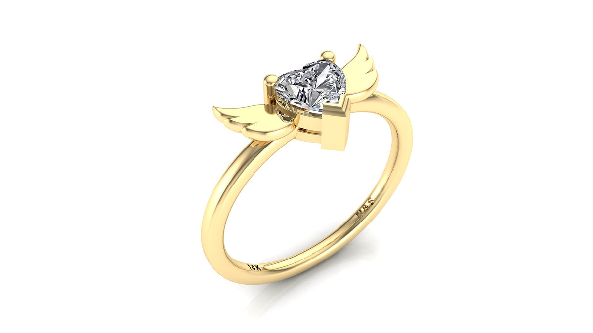 6mm (0.80ct) ForeverOne Heart Moissanite Wing Setting Moissanite Ring 14K Gold MOENG088