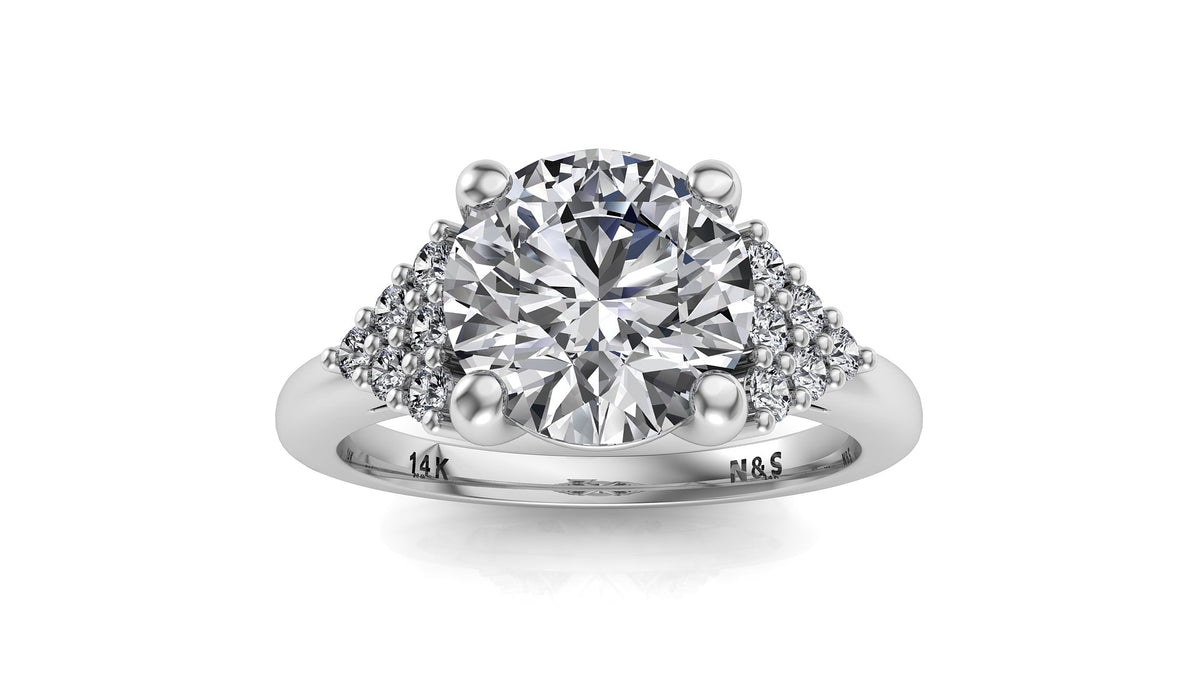 6.5mm (1.00ct) ForeverOne Round Moissanite Diamond Pave Engagement Ring 14K Gold MOENG089