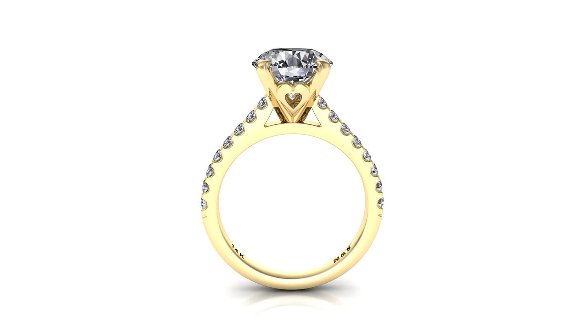 7.5mm (1.50ct) ForeverOne Round Moissanite Heart Style Undersetting Engagement Ring 14K Gold MOENG091