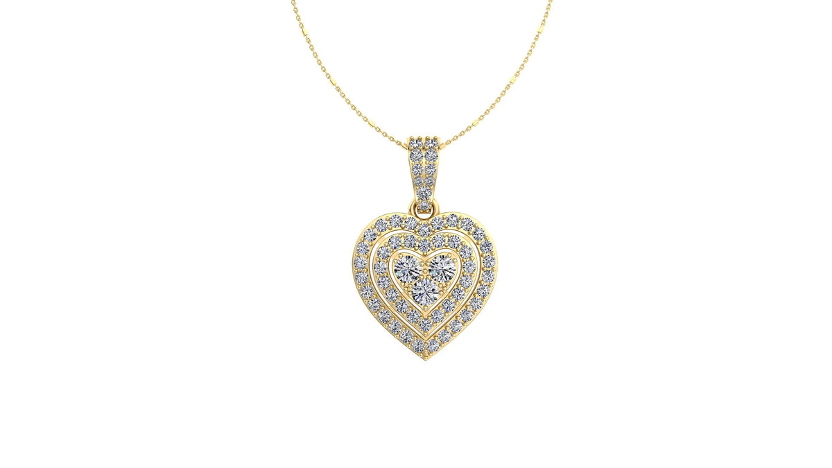 Double Diamond Heart Halo Diamond Pendant 1.20CT TW 14K Gold DPEN060