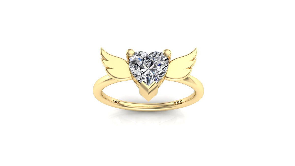 5mm (0.50ct) ForeverOne Heart Moissanite Wing Setting Moissanite Ring 14K Gold MOENG087