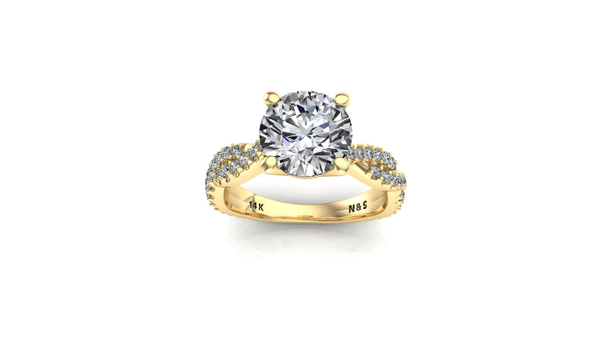 8mm (1.90ct) Aileen ForeverOne Round Moissanite Diamond Double Twist Band 14K Gold Engagement Ring MOENG058