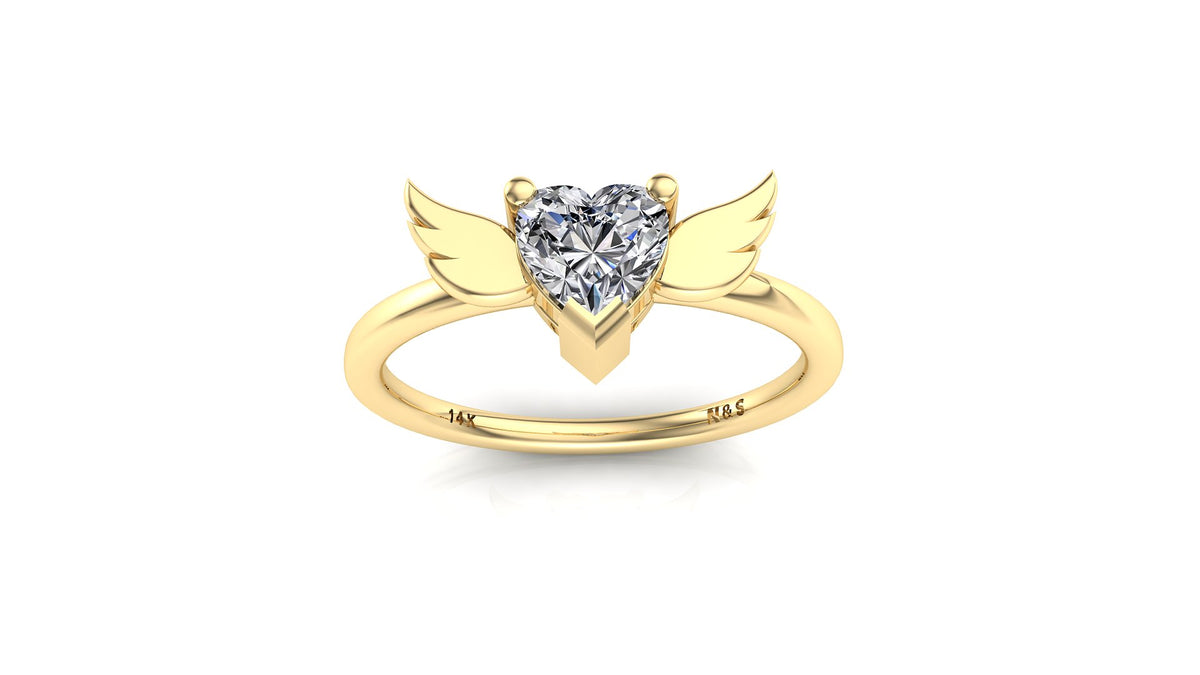 6mm (0.80ct) ForeverOne Heart Moissanite Wing Setting Moissanite Ring 14K Gold MOENG088