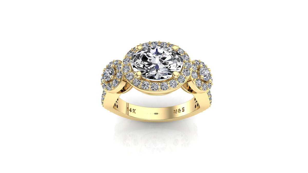 8x6mm (1.50ct) ForeverOne Oval Moissanite Three Stone Setting Band 14K Gold Engagement Ring MOENG017