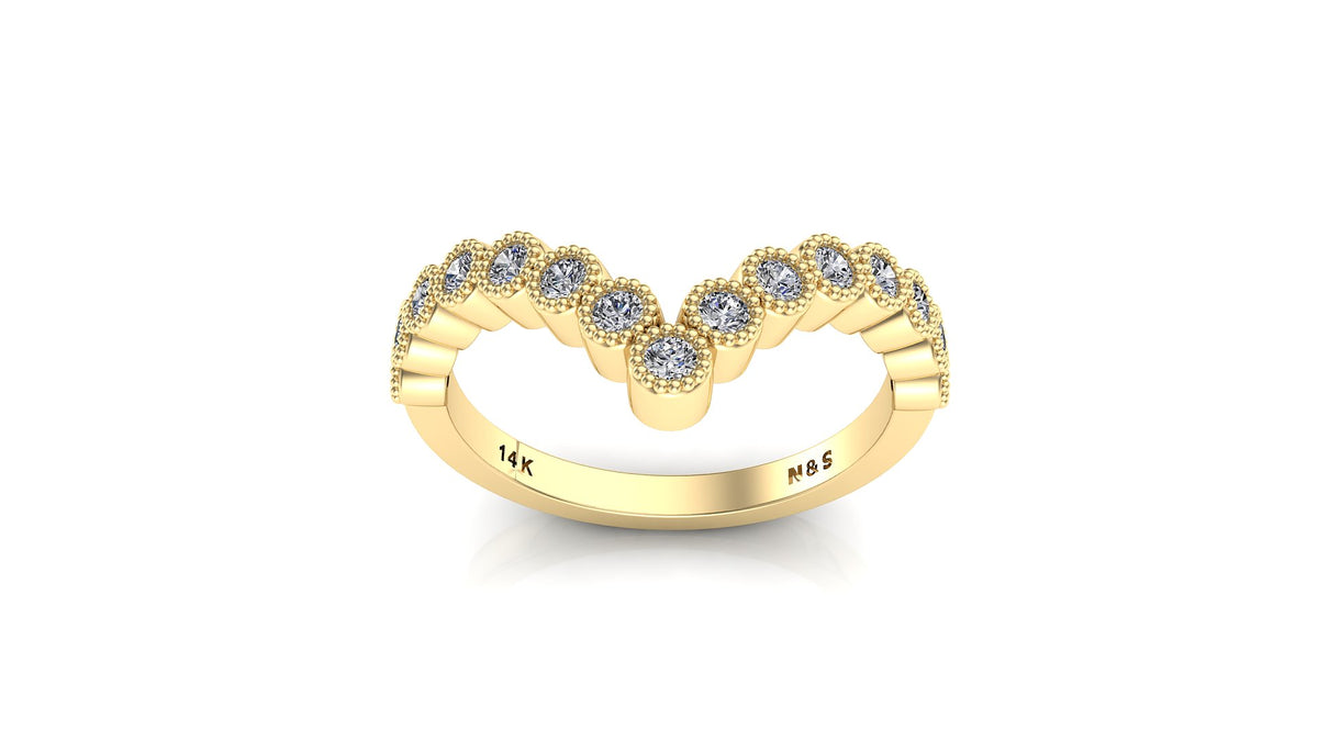 0.38ct Milgrain Beaded Chevron Bezel Diamond Wedding Band 14K Gold BAN108