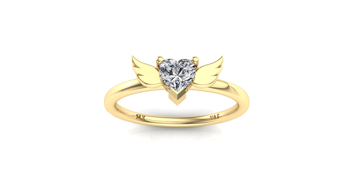4mm (0.25ct) ForeverOne Heart Moissanite Wing Setting Moissanite Ring 14K Gold MOENG083