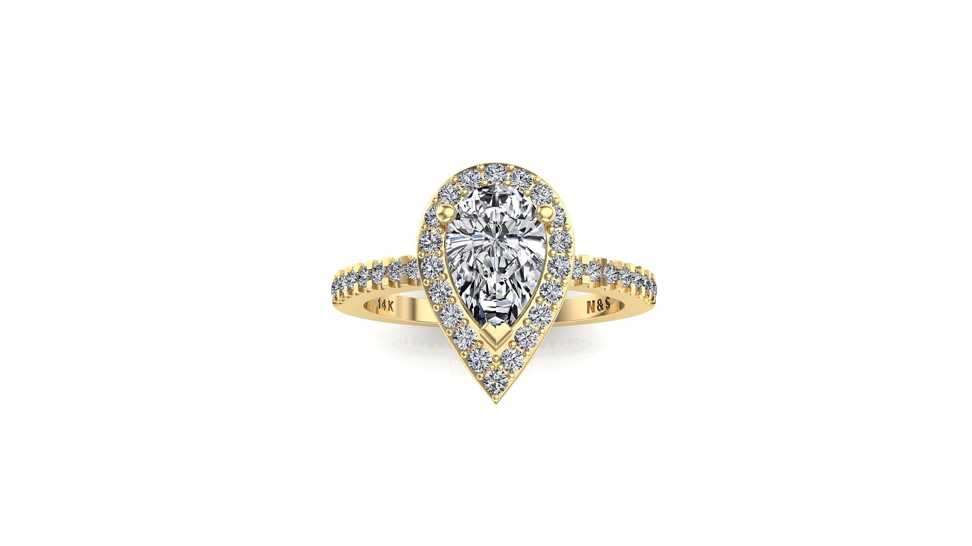 10x7mm (1.80ct) Katie ForeverOne Pear Moissanite Diamond Halo Engagement Ring 14K MOENG031