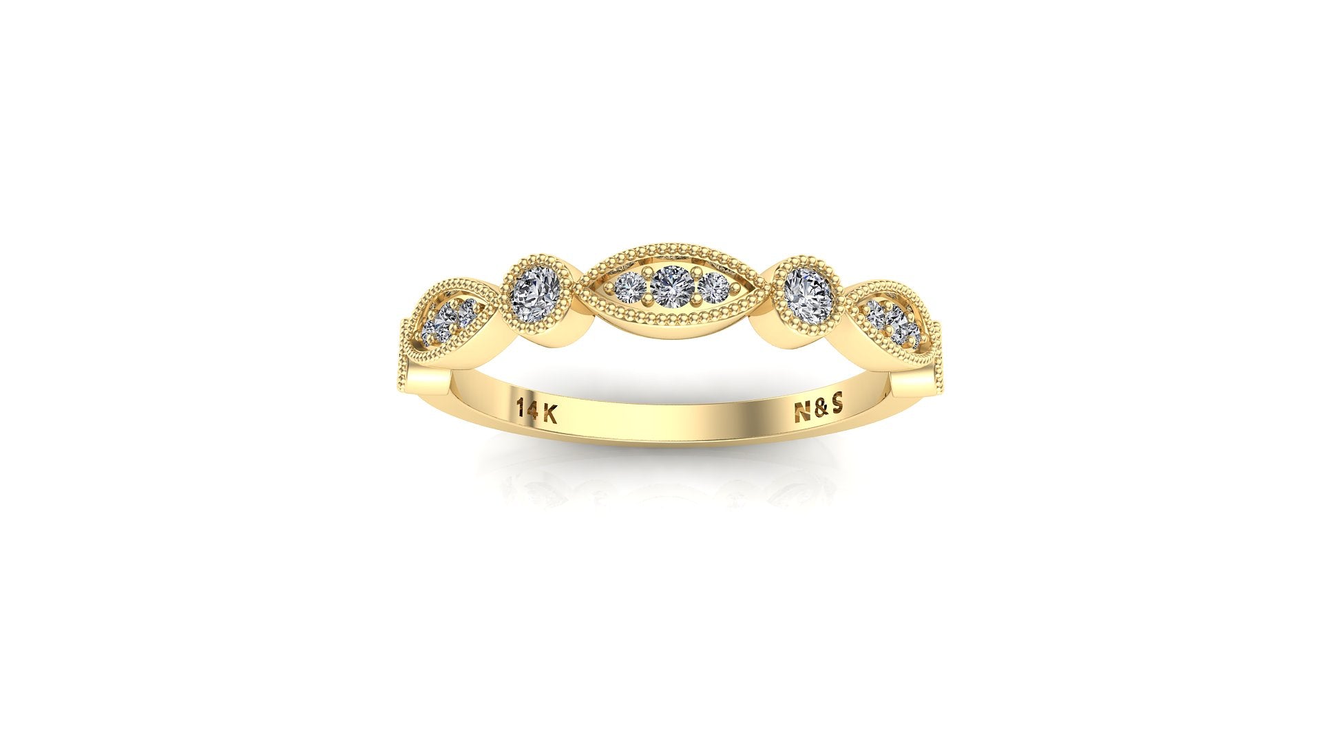 Milgrain Bezel Circular Marquise Style Diamond Anniversary Wedding Band 0.23 ct tw Round-cut 14K Gold BAN077