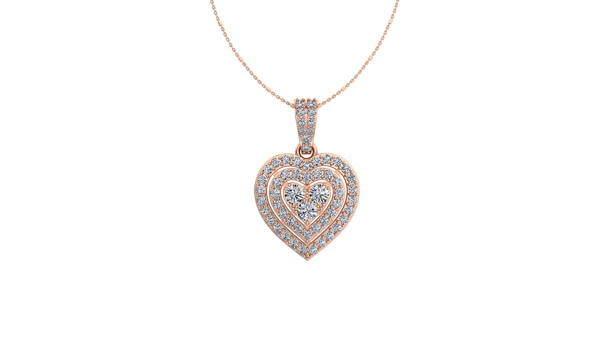Double Diamond Heart Halo Diamond Pendant 1.20CT TW 14K Gold DPEN060