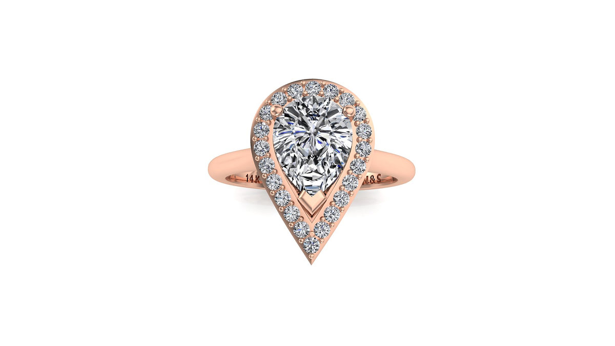 9x6mm (1.30ct) Ava ForeverOne Pear Moissanite Solitaire Diamond Halo Engagement Ring 14K MOENG051