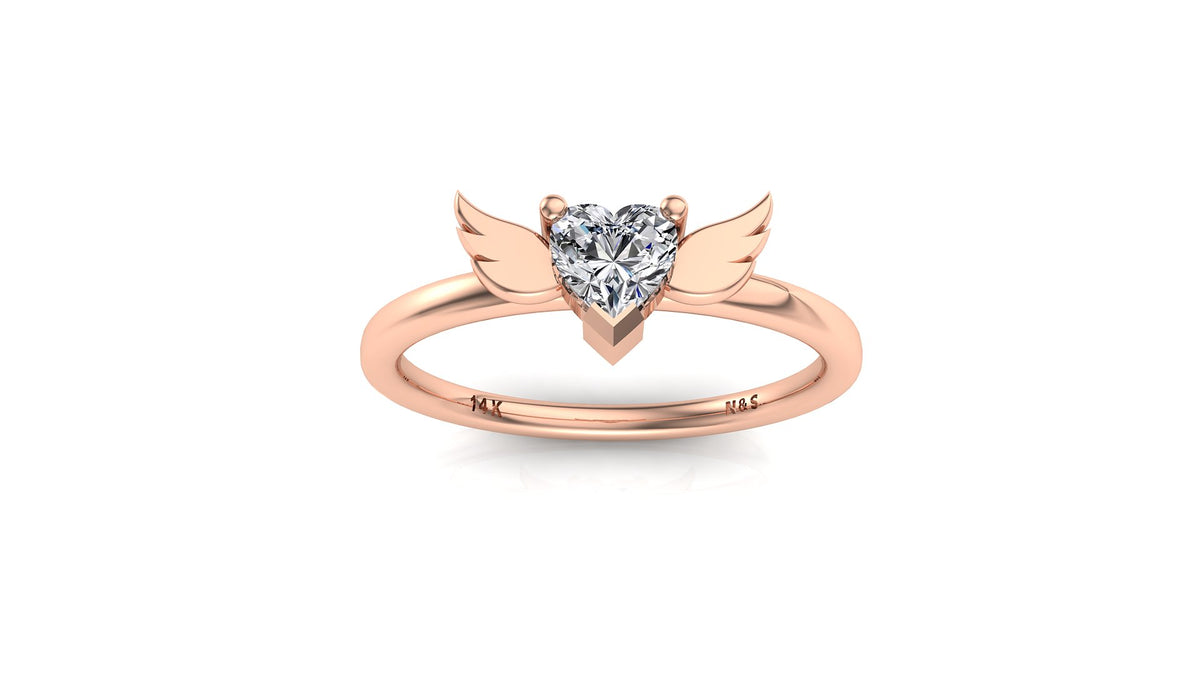 4mm (0.25ct) ForeverOne Heart Moissanite Wing Setting Moissanite Ring 14K Gold MOENG083