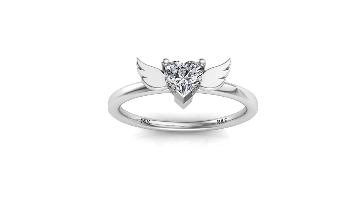 4mm (0.25ct) ForeverOne Heart Moissanite Wing Setting Moissanite Ring 14K Gold MOENG083