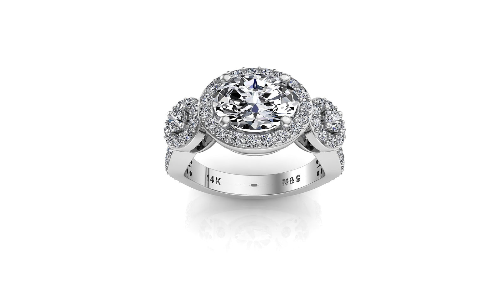 8x6mm (1.50ct) ForeverOne Oval Moissanite Three Stone Setting Band 14K Gold Engagement Ring MOENG017