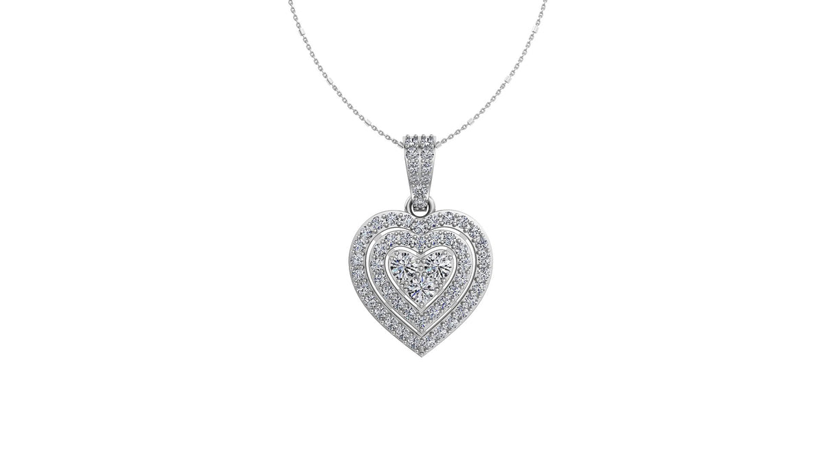 Double Diamond Heart Halo Diamond Pendant 1.20CT TW 14K Gold DPEN060