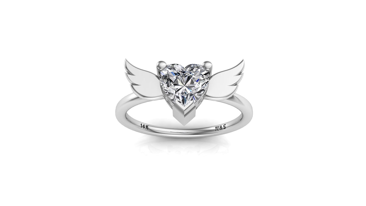 5mm (0.50ct) ForeverOne Heart Moissanite Wing Setting Moissanite Ring 14K Gold MOENG087
