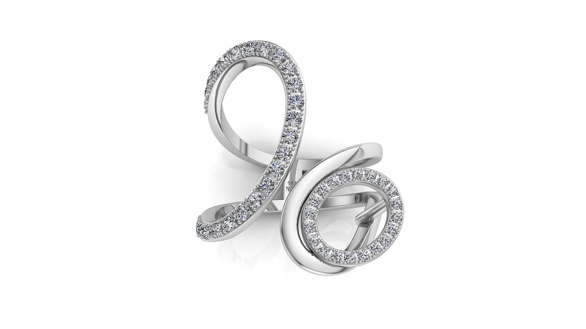 Oval &amp; Arc Diamond Ring 0.90 ct tw Round-cut 14K White Gold DIR003