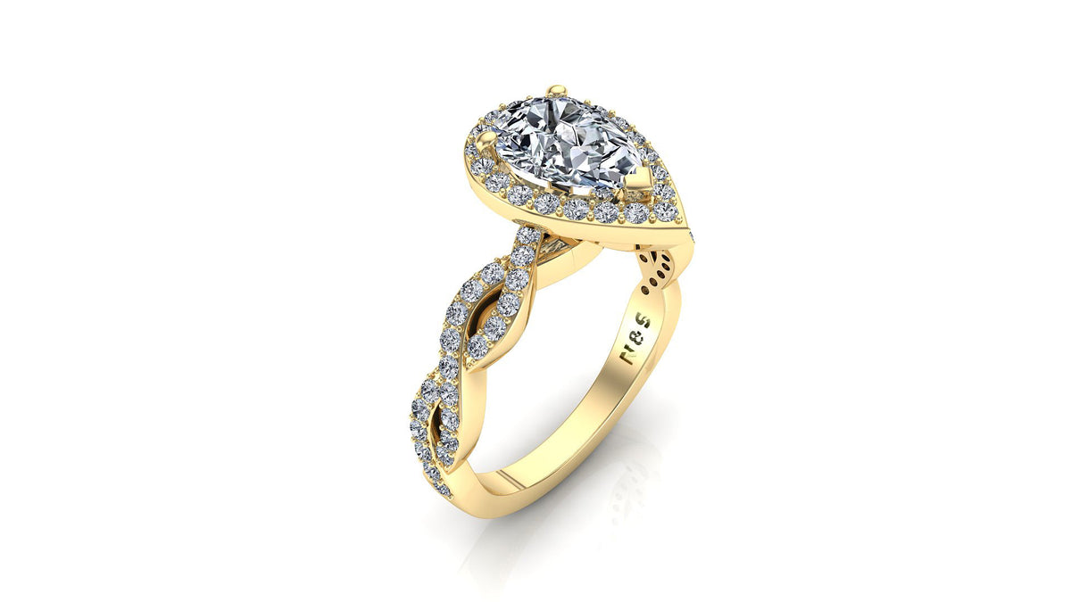 9x6mm (1.30ct) ForeverOne Pear Moissanite Halo Diamond Infinity Band 14K Gold Engagement Ring MOENG002