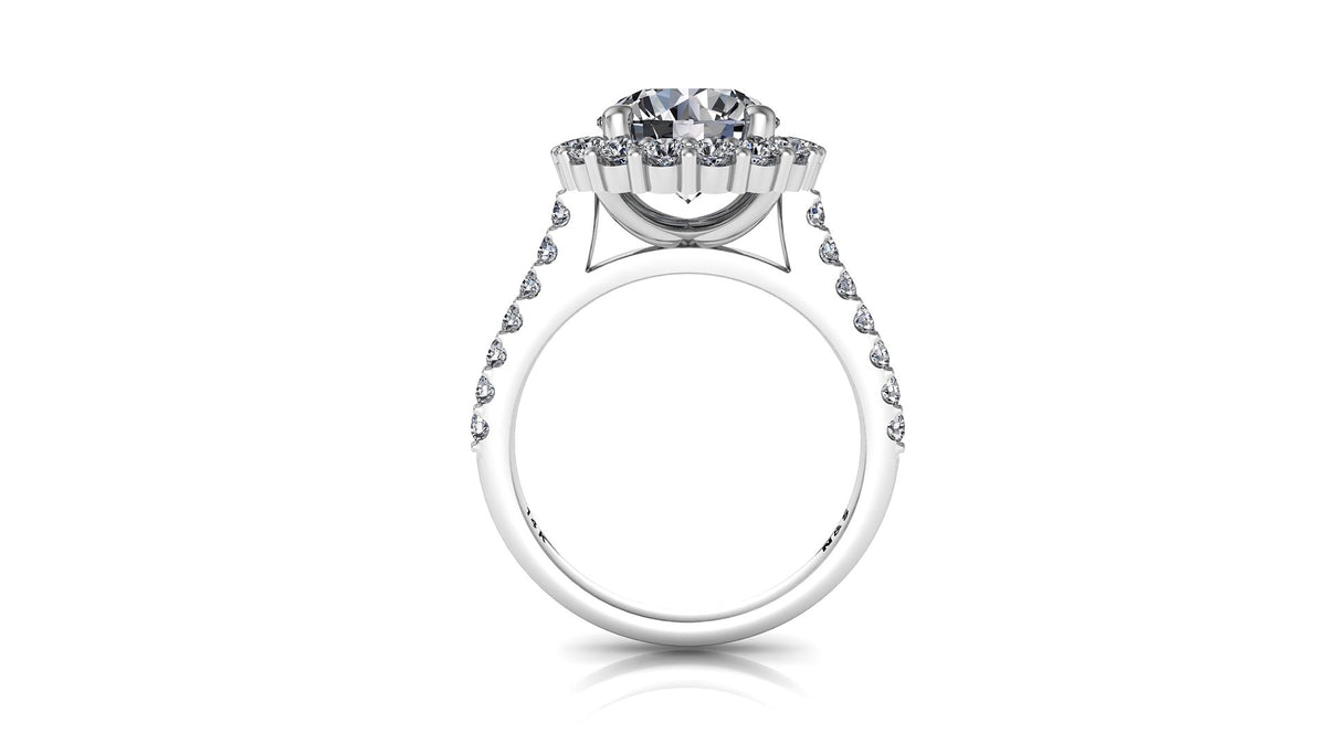 8mm (1.90ct) Joyce ForeverOne Round Moissanite Diamond Halo Cathedral Set Engagement Ring 14K MOENG052
