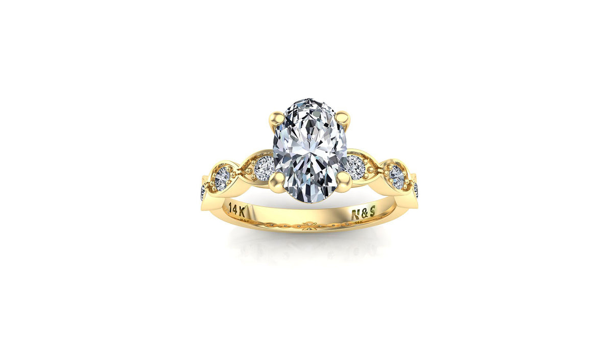 8x6mm (1.50ct) ForeverOne Oval Moissanite Marquise Style Band 14K Gold Engagement Ring MOENG001