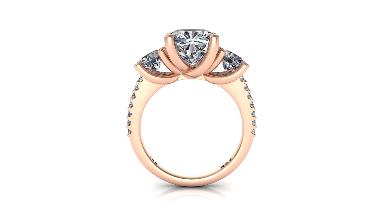 8.5mm (2.80ct) ForeverOne Cushion Moissanite Three Stone Engagement Ring Engagement Ring 14K Gold MOENG085