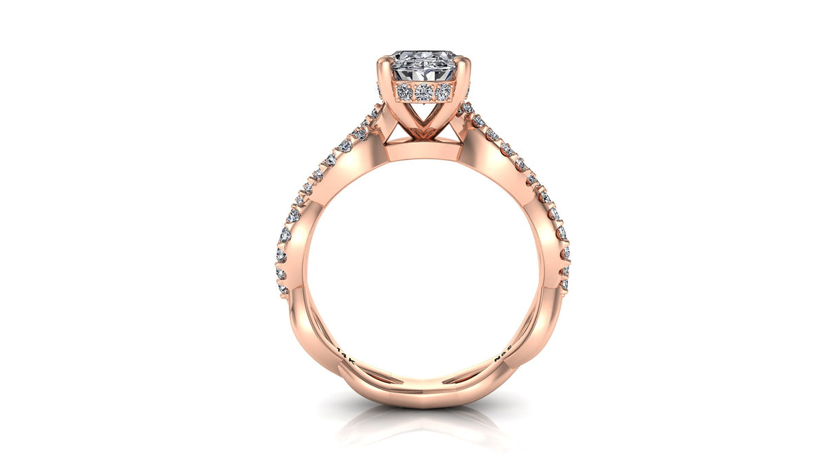 8x6mm (1.50ct) Stephanie ForeverOne Oval Moissanite Under Halo Twist Band Engagement Ring 14K Gold MOENG050