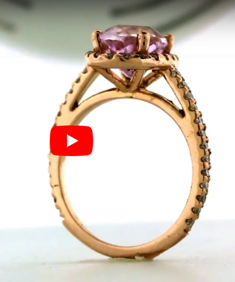 2.76 CT Oval Kunzite Diamond Ring 0.40 CT TW Diamonds 14K Rose Gold KZR001 - NorthandSouthJewelry