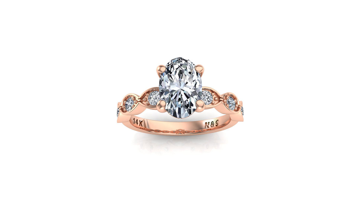 8x6mm (1.50ct) ForeverOne Oval Moissanite Marquise Style Band 14K Gold Engagement Ring MOENG001