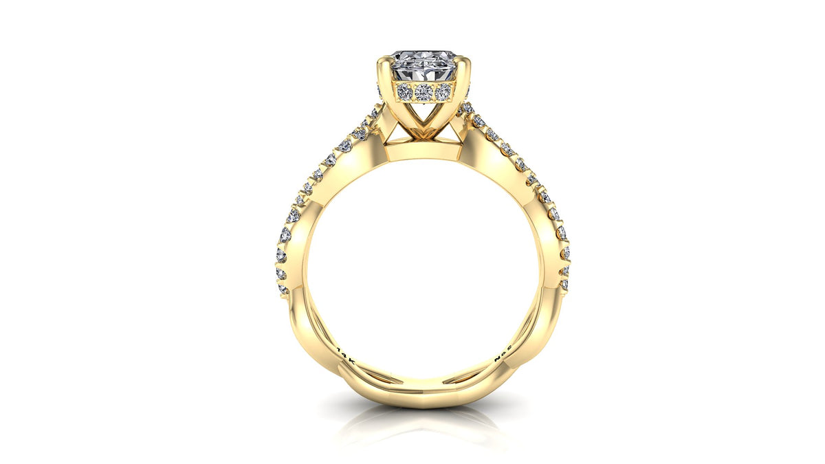 8x6mm (1.50ct) Stephanie ForeverOne Oval Moissanite Under Halo Twist Band Engagement Ring 14K Gold MOENG050